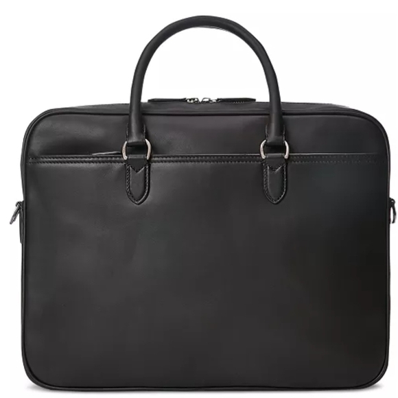 Polo by Ralph Lauren Black Leather Laptop Briefcase with Removable Strap - Picture 3 of 8